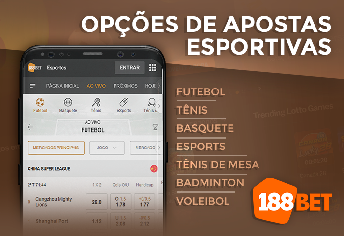 Apostas em eventos esportivos no aplicativo móvel da 188Bet