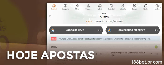 Seção de apostas de hoje na 188Bet